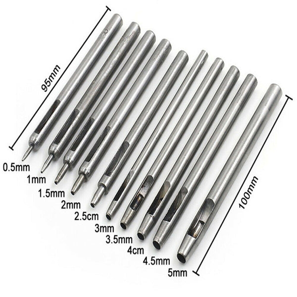 10x Leather Belt Eyelet Hollow Hole Steel Punch Set Puncher Craft Tools 0.5- 5mm