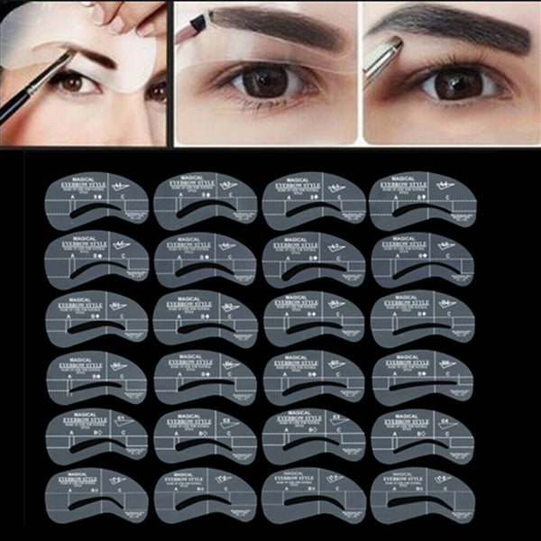 24PCS Eyebrow Stencil Template Models Brow Shaper Filler DIY Eye Makeup Tool Set