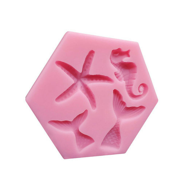 Silicone Cake Mold Mermaid Tail Starfish Fondant Chocolate Baking DIY Soap Mould