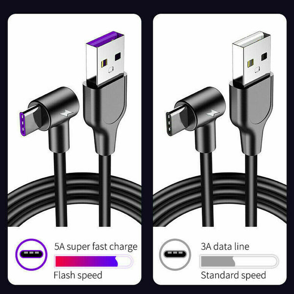 1/2PCS 5A 1/2/3M Type C Fast Charging Cable 90 Degree USB C Cable for Samsung