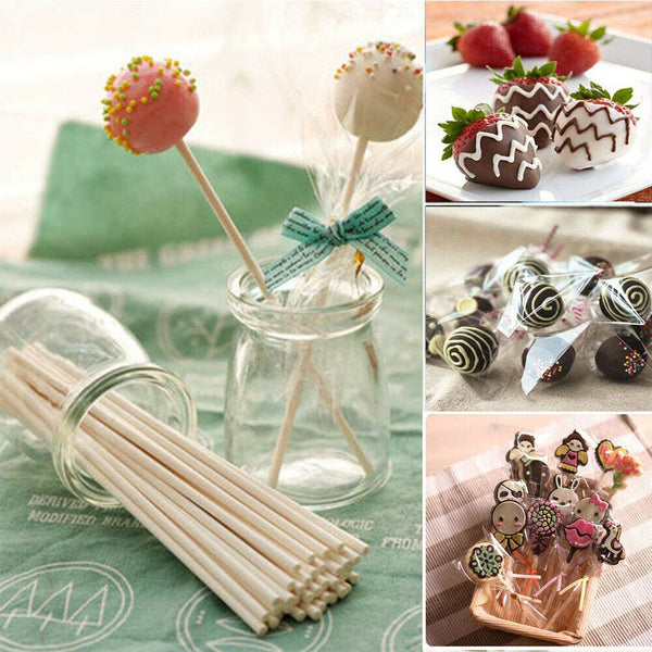 100 X Cake Pop Stick White Paper Sticks Lolly Lollipop Candy Party Supplies