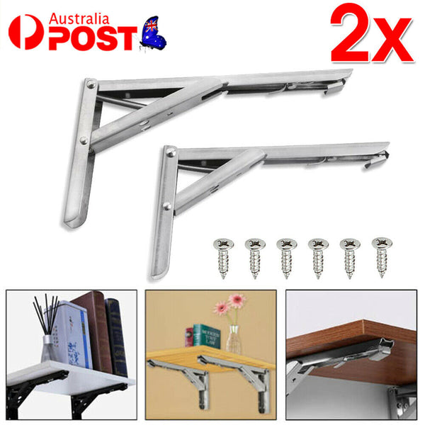 Pair-12" Stainless Steel Folding Table Bracket Shelf Bench 50kg Load Heavy Duty