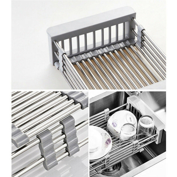 Stainless Steel Storage Sink Drain Basket Dish Drying Rack Kitchen Organizer AU