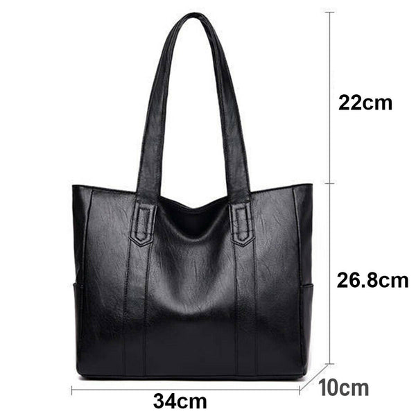 Women PU Leather Handbag Large Capacity Durable Shoulder Tote Bag W/ Side Pocket