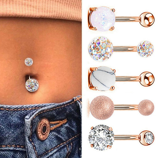 5PCS Belly Button Rings Navel Bars Surgical Steel Stone Body Piercing Jewellery