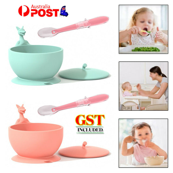 Silicone Suction Bowl With Spoons Set Non-slip For Baby Children Toddler Feeding