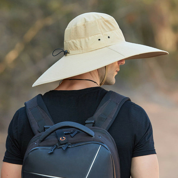 Hiking Sun Hat Unisex Wide Brim Fishing With Chin Strap Breathable Sun Protect