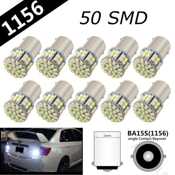 2x BA15S 50 SMD LED - BRIGHT WHITE 1156 Brake Reverse Light Bulb Globe Lamp 12V