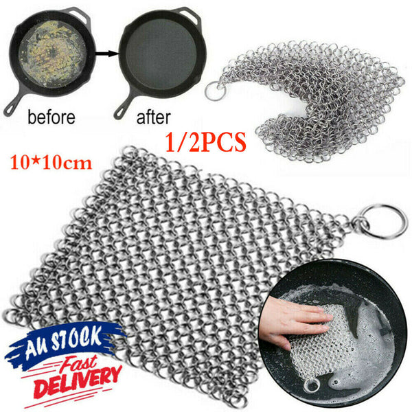 Stainless Steel Cast Iron Cleaner Chainmail Scrubber Cookware Home Kitchens Tool