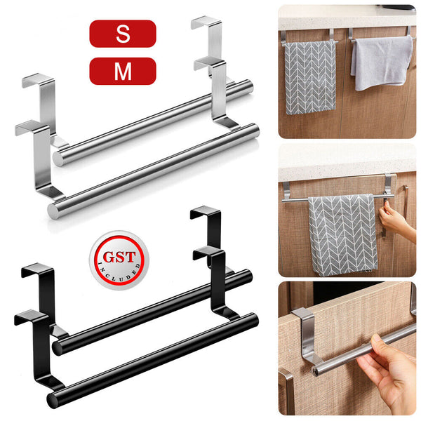 1/2X Over Door Tea Towel Holder Rack Bathroom Rail Cupboard Hanger Kitchen Hook