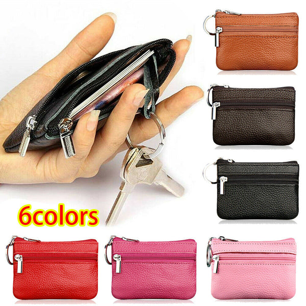 Women Leather Coin Card Key Ring Wallet Pouch Mini Purse Zip Up Small Change Bag