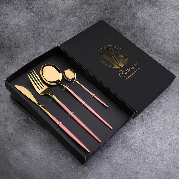 4Pcs Kitchen Cutlery Set Stainless Steel Gold Knife Fork Spoon Cutlery Set Gift