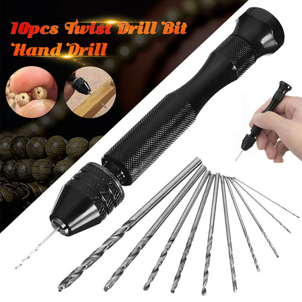 Mini Micro Hand Drill Bit with Keyless Chuck + 10 Twist Drills Rotary Tool BI338