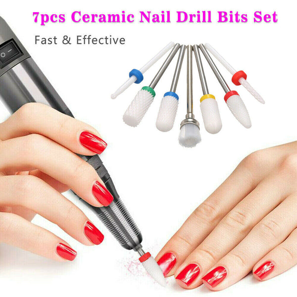 7Pcs Ceramic Nail Drill Bits Set File Acrylic Manicure Pedicure Nail Art Tools