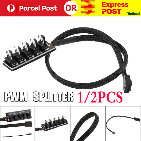 1/2PCS 4 Way PWM Splitter Hub 4pin/3pin CPU Computer Fan Black Sleeved