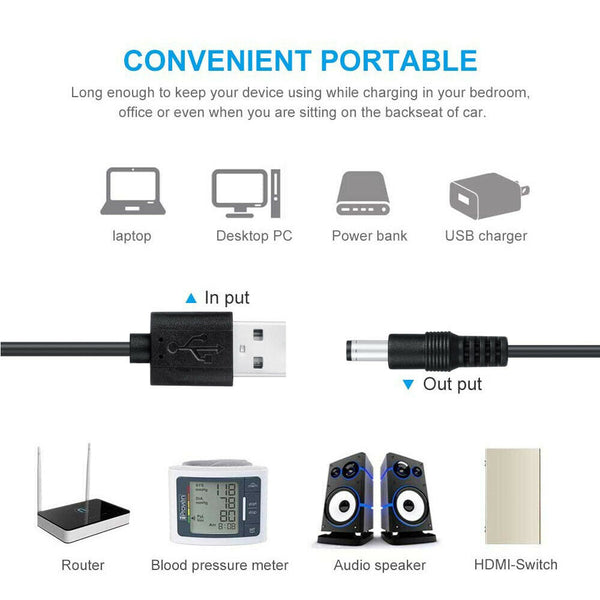 Universal Power Cable USB to DC 5.5 * 2.1mm Jack 5V Charging Cord 8 in 1 AU