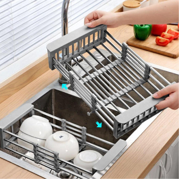 Stainless Steel Storage Sink Drain Basket Dish Drying Rack Kitchen Organizer AU