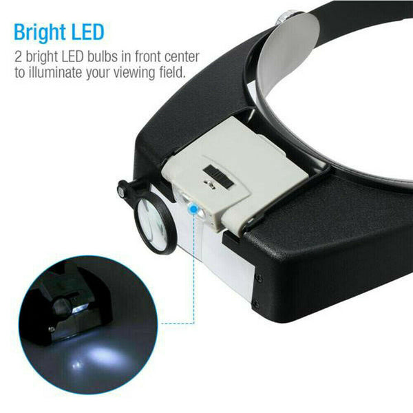 OZ Watch Repair Jewellers Head Headband Magnifier Glasses Loupe With LED Light