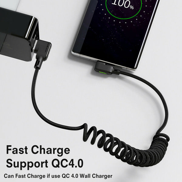 MCDODO Retractable Coiled Coil Type-C QC PD Fast Charge Cable For Samsung Huawei