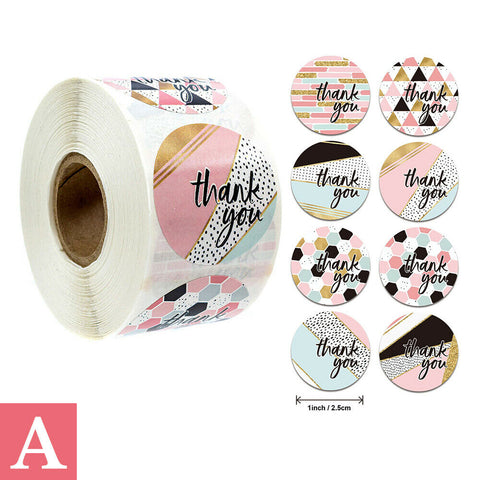 500Pcs/roll Thank You Stickers Wedding Flower Baking Handmade Adhesive Label Diy