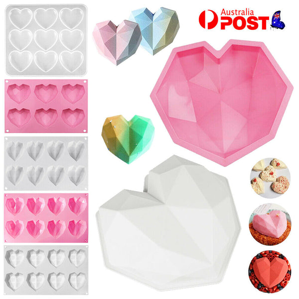 3D Love Heart Shaped Silicone Mould Bakeware Chocolate Cake Ice Baking Mold DIY