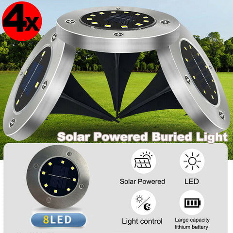 Solar Powered 8 LED Buried Inground Recessed Light Garden Outdoor Deck path Way