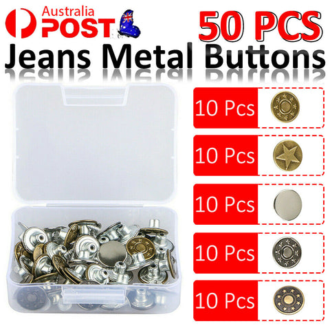 50 Sets Jeans Button Metal Tack Buttons Replacement Repair Craft Sewing Pants AU