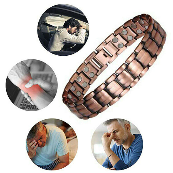 Men Red Copper Double Strong Magnetic Therapy Bracelet for Arthritis Pain Relief