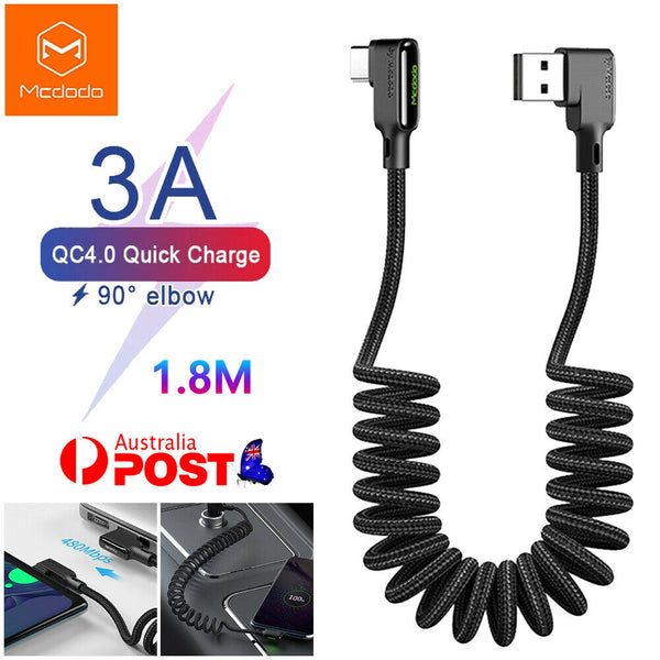 MCDODO Retractable Coiled Coil Type-C QC PD Fast Charge Cable For Samsung Huawei