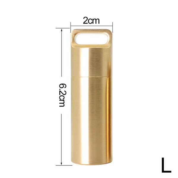 Pill Box Case Bottle Brass Container Waterproof Keyring Medicine Capsule Holder