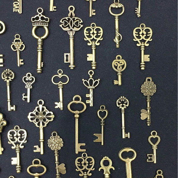 125Pcs Bronze Keys Vintage Royal Antique Old Look Skeleton Heart Bow DIY Pendant