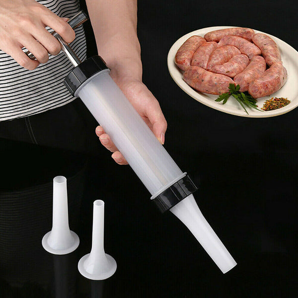 Manual Sausage Machine Meat Stuffer Filler Hand Operated Salami Maker & Funnel