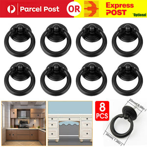 8pcs Black Ring Pull Handle Cabinet Knob Drawer Dresser Cupboard Drop Zinc Alloy