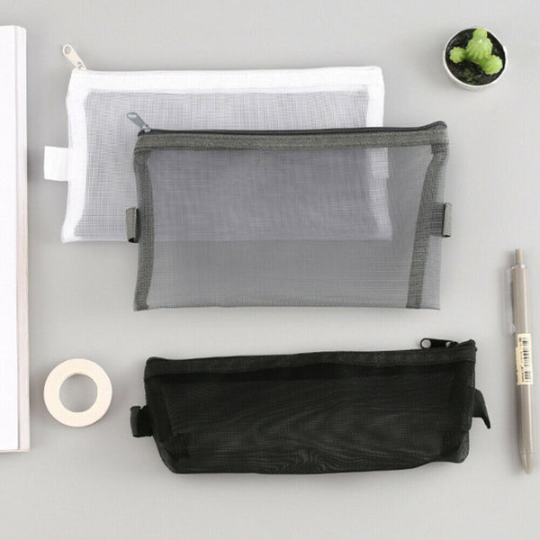 Clear Mesh Portable Large Pen Pencil Case Makeup Cosmetic Storage Bag Pouch Case