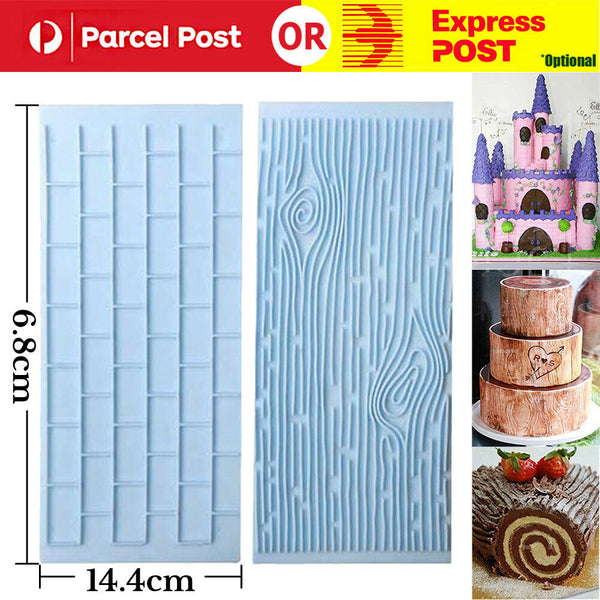 2pcs Cake Decoration Border Fondant Wall Brick Wood Grain Mold Mould Embosser AU