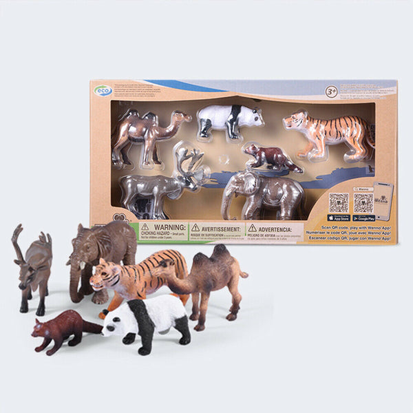 WENNO 6PCS Kids Plastic Figures Asian Animals Panda Tiger Elephant Camel Toys