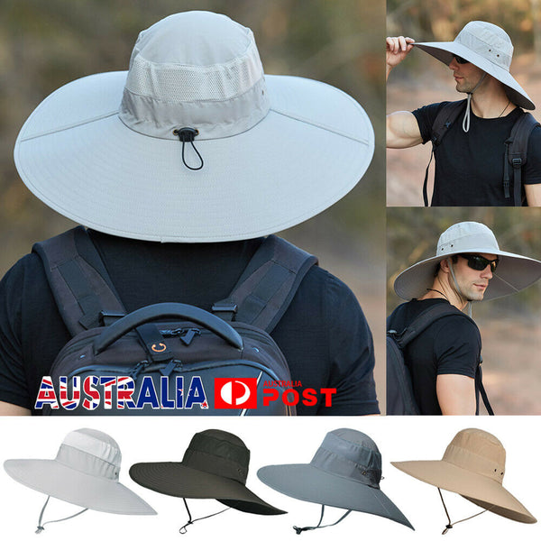 Hiking Sun Hat Unisex Wide Brim Fishing With Chin Strap Breathable Sun Protect