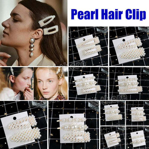 Popular Women Pearl Hair Clip Snap Barrette Stick Hairpin Hair Accessories Gift