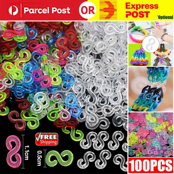 100Pcs S clips Loom Bands Plastic Refill Knit Kit DIY Ring Bracelet Gift Craft