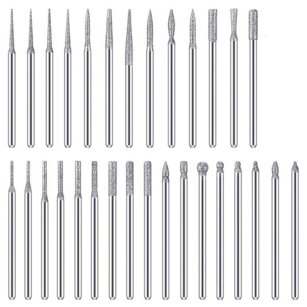 30pcs Electroplated Diamond Grinding Needles 3.0mm Shank Rods Heads Carving Tool