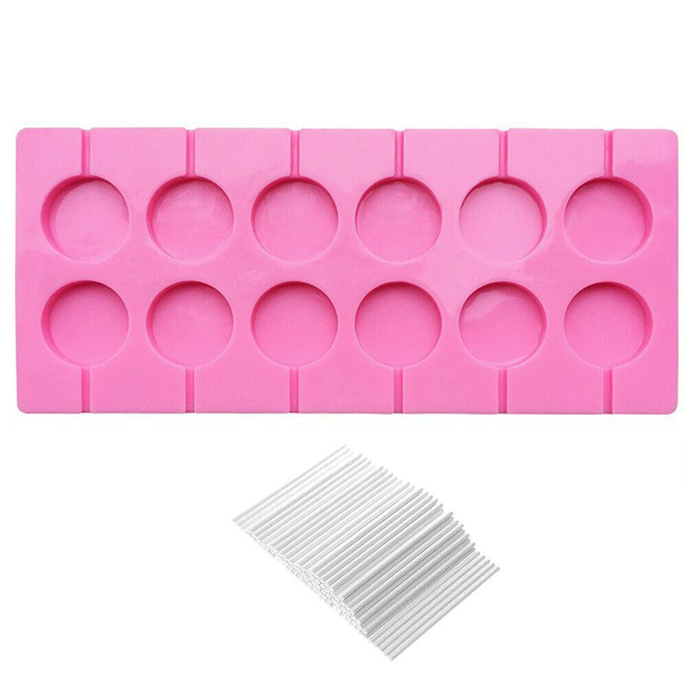 Round Silicone Lollipop Mould Baking Hard Candy Mold 12 Capacity DIY Sticks Set