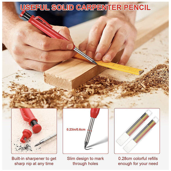 Solid Carpenter Pencil Set with Refill Leads Woodworking Deep Hole Pencils AU