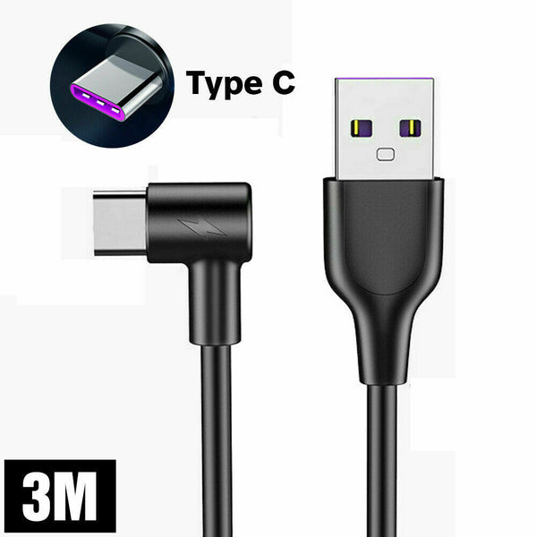 1/2PCS 5A 1/2/3M Type C Fast Charging Cable 90 Degree USB C Cable for Samsung