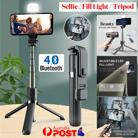 4 IN1 Remote Bluetooth Extendable Selfie Stick Tripod Stand With LED Fill Light