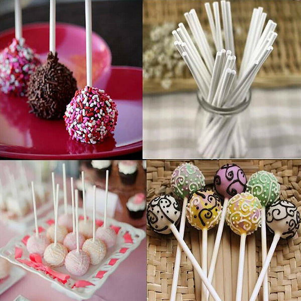 100 X Cake Pop Stick White Paper Sticks Lolly Lollipop Candy Party Supplies