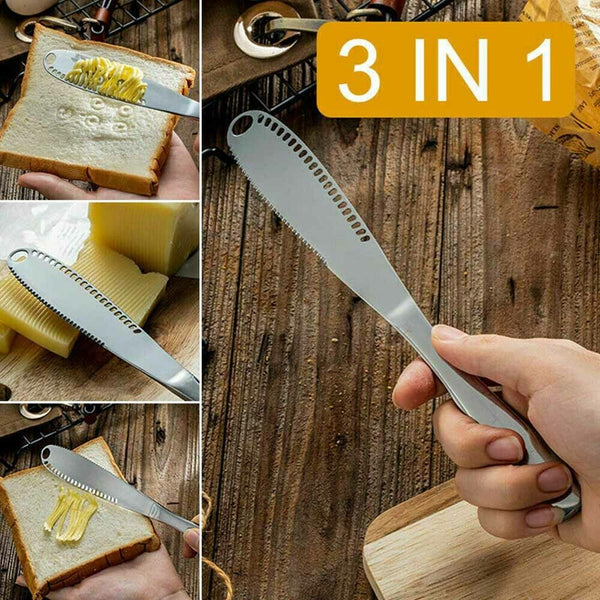 Stainless Steel Butter Spreader Knife - Easy Spread Cold Hard Butte Cheese 3in1