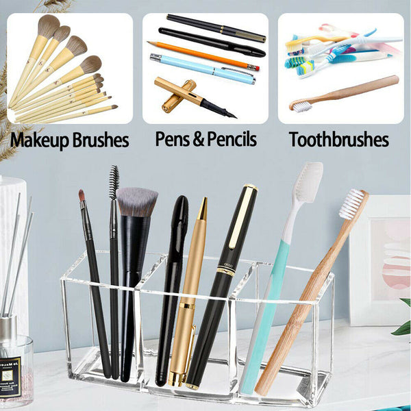 3 Slot Makeup Brush Holder Organizer Clear Cosmetic Brushes Acrylic Storage Case