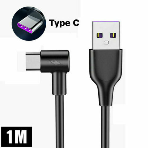 1/2PC 5A 1/2/3M Type C Fast Charging Cable 90 Degree USB C Cable for Samsung S10