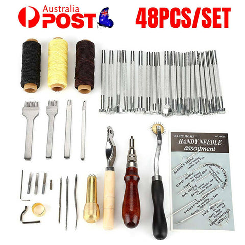 48pcs Leather Craft Sewing Punch Tool Kit Cutter Carving Working Stitching Set