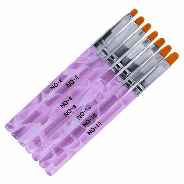 7pcs Round Tip UV Gel Nail Brush Size #2-#14 Base Sculpture Painting 3018